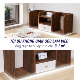 Kệ Sách Gỗ Đẹp Để Bàn FIVO FB26 Cao Cấp Màu Gỗ Và Walnut, Có Hộc, Tiết Kiệm Diện Tích, Bo Góc Thẩm Mĩ