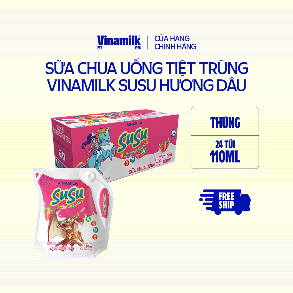 Sữa chua uống Hương dâu Vinamilk Susu – Thùng 24 túi 110ml