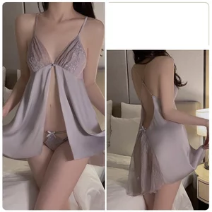 Váy Ngủ Lụa Xẻ Cao Sexy Gợi Cảm Tặng Kèm Quần Chip Cực Kì Quyến Rũ