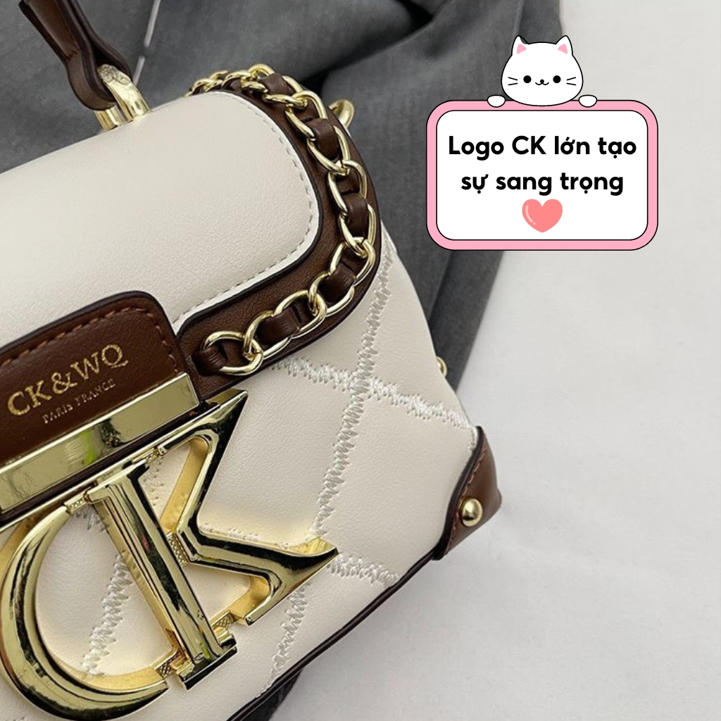 Túi xách nữ đeo chéo Quảng Châu Cao Cấp CK&CQ đi tiệc phối quai xích kim loại sang trọng logo CK