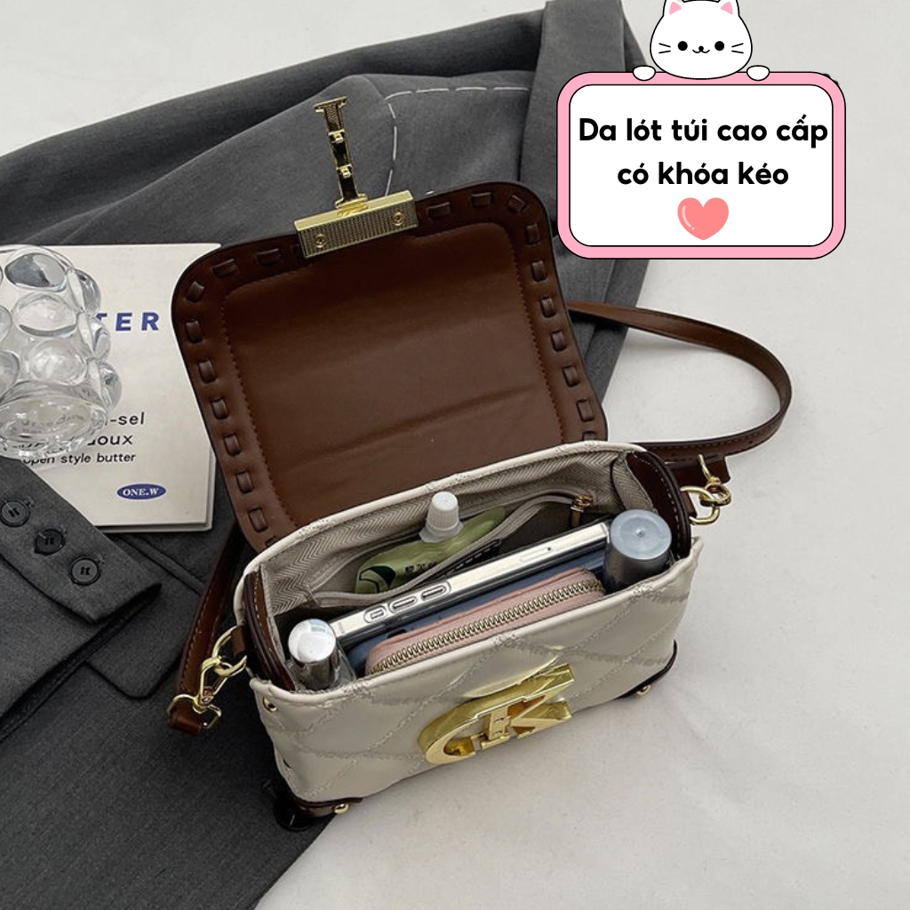 Túi xách nữ đeo chéo Quảng Châu Cao Cấp CK&CQ đi tiệc phối quai xích kim loại sang trọng logo CK