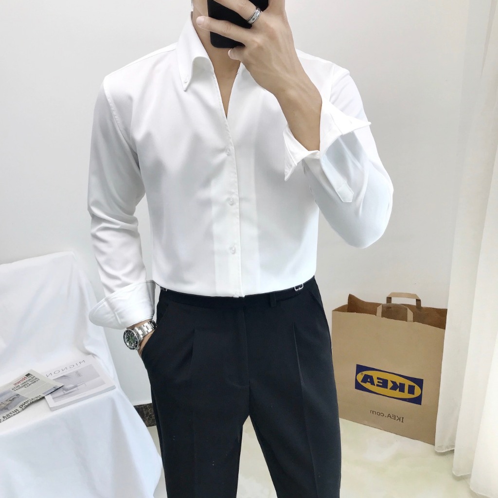 Áo Sơ Mi BUTTON - DOWN Tay Thường Cổ V Lịch Lãm, Tinh tế, Form Slimfit Hàn Quốc - SHINGHAI