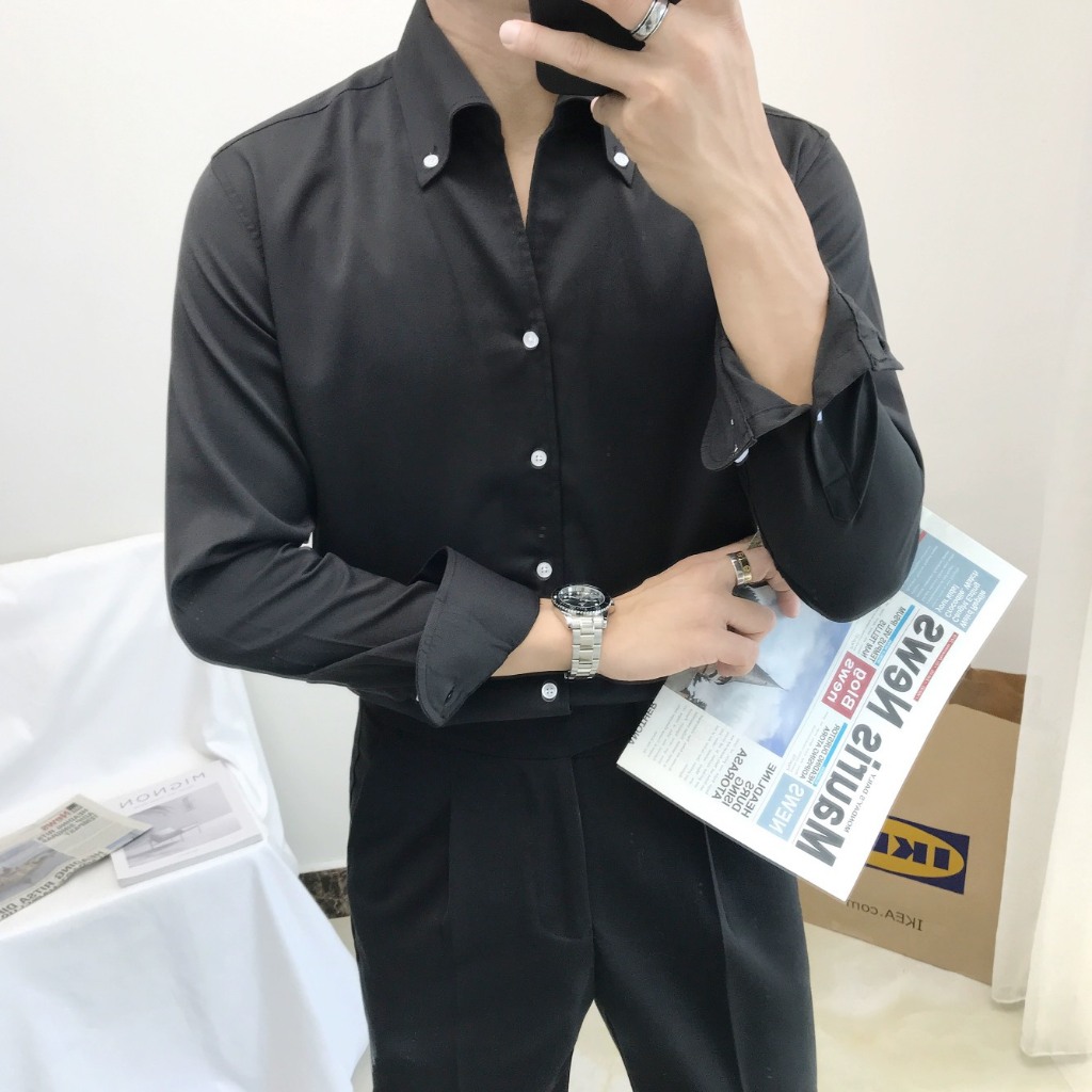 Áo Sơ Mi BUTTON - DOWN Tay Thường Cổ V Lịch Lãm, Tinh tế, Form Slimfit Hàn Quốc - SHINGHAI