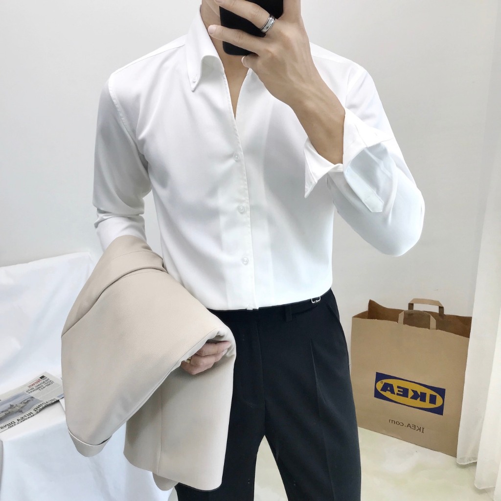 Áo Sơ Mi BUTTON - DOWN Tay Thường Cổ V Lịch Lãm, Tinh tế, Form Slimfit Hàn Quốc - SHINGHAI