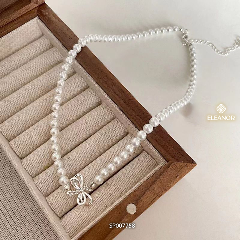 Dây chuyền nữ Eleanor Accessories mặt hình nơ ngọc trai nhân tạo phụ kiện trang sức vòng cổ 7758