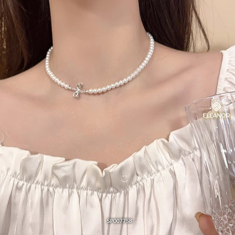 Dây chuyền nữ Eleanor Accessories mặt hình nơ ngọc trai nhân tạo phụ kiện trang sức vòng cổ 7758