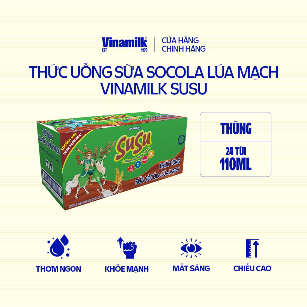 Ảnh Thùng Thức uống sữa Socola lúa mạch Vinamilk Susu - Thùng 24 túi 110ml 1