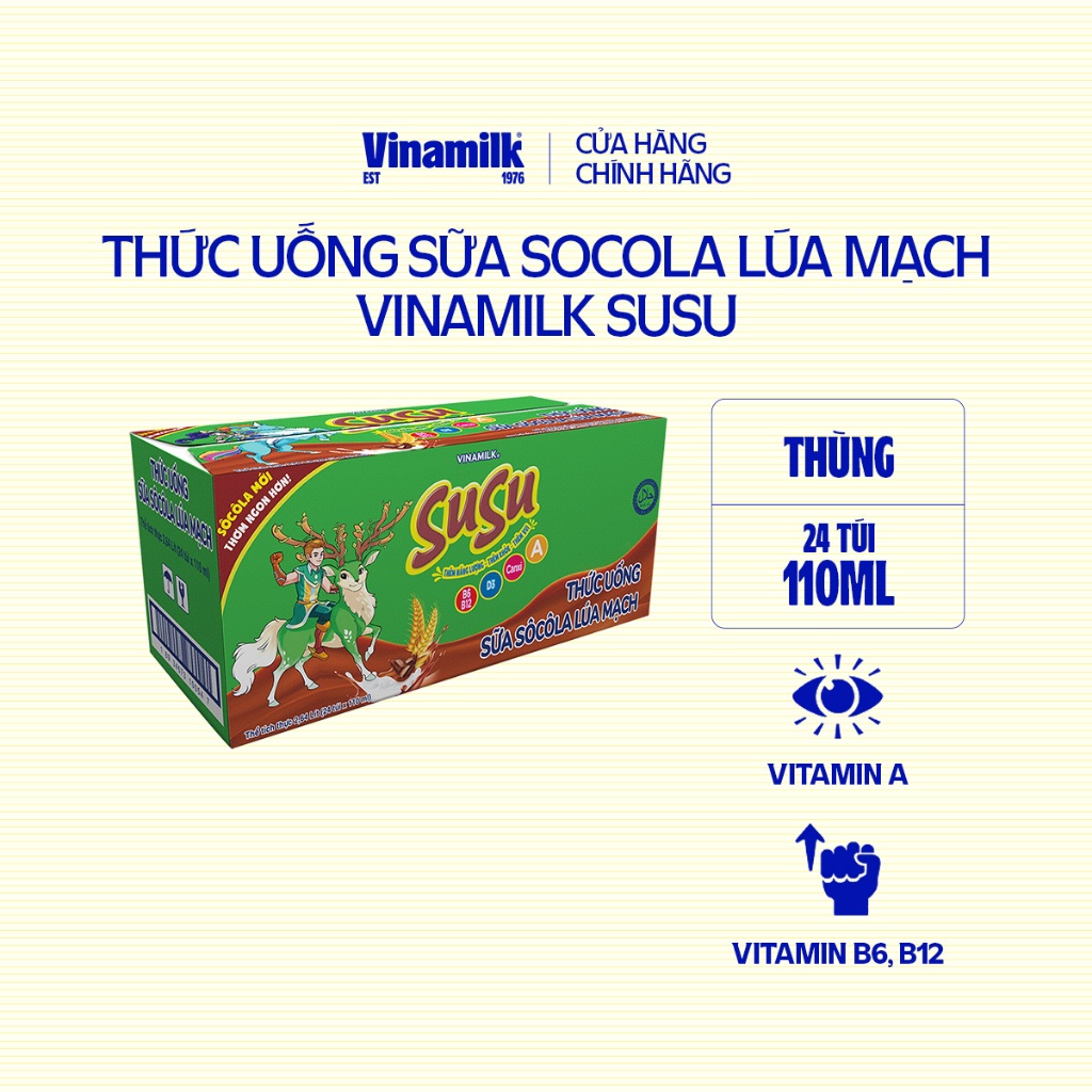 Ảnh Thùng Thức uống sữa Socola lúa mạch Vinamilk Susu - Thùng 24 túi 110ml 2