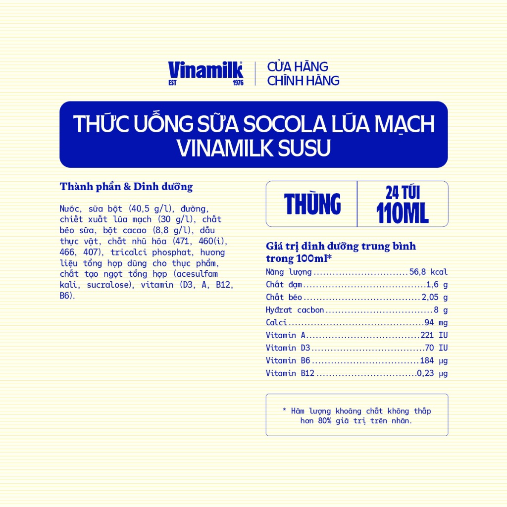 Ảnh Thùng Thức uống sữa Socola lúa mạch Vinamilk Susu - Thùng 24 túi 110ml 4