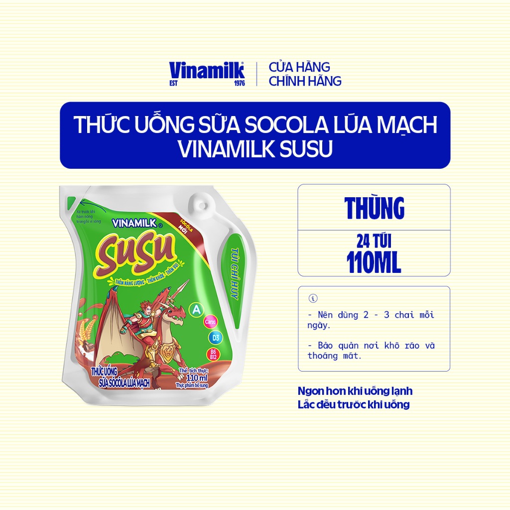 Ảnh Thùng Thức uống sữa Socola lúa mạch Vinamilk Susu - Thùng 24 túi 110ml 3