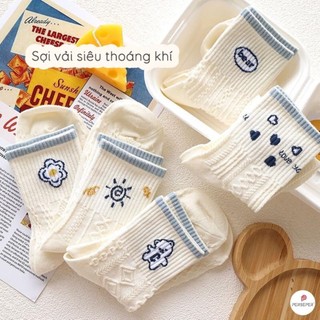 [🔥XƯỞNG SALE SẬP SÀN🔥] Tất Cổ Cao Nữ Vải Cotton Thoáng Khí Viền Xanh Nhiều Hoạ Tiết V10