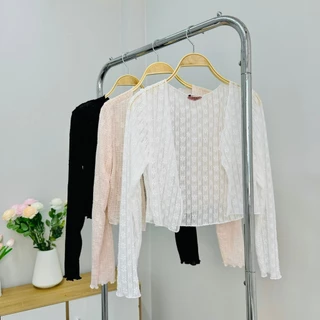(CÓ BIGSIZE)Áo khoác ren croptop tay dài C1 hồng/trắng/đen_ORIMI