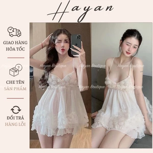 HT289 Váy ngủ sexy tiểu thư phối hoạ tiết hoa hồng sang chảnh, đồ ngủ ren dáng xoè tôn dáng HT289
