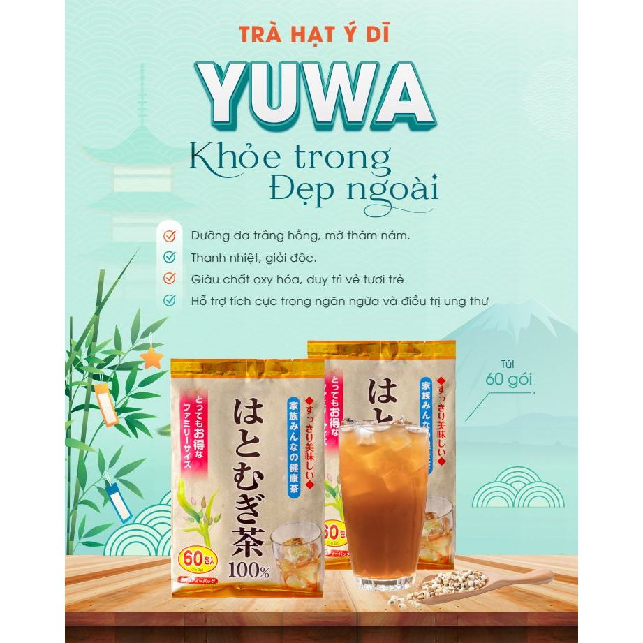 Trà hạt ý dĩ Yuwa không chứa caffeine, giúp thanh nhiệt cơ thể gói 60 túi  lọc