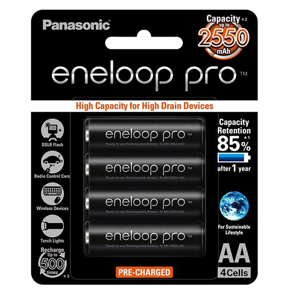 1 viên Eneloop Panasonic AA PRO màu đen (Bản xuất khẩu - 2500mAh - 500 lần sạc - Điện áp 1,2v - 1,5v)