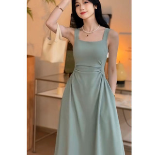 Váy dài hai dây bản to triết eo nữ tính chất liệu yumi hàn mềm mại co giãn nhẹ - Đấm váy dáng dài