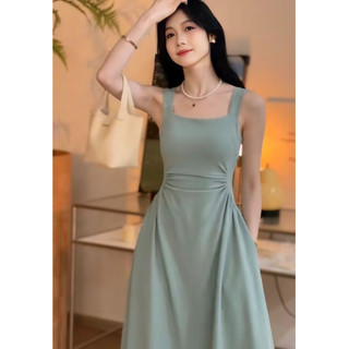 Váy đi biển, LADY DRESS hai dây dài bản to tiểu thư nữ tính chất yumi hàn - Đầm váy dáng dài xinh