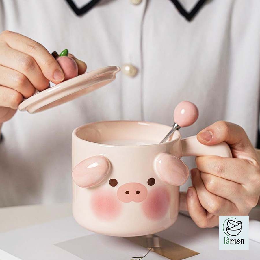 [Bảo Hành Bể Vỡ] Cốc Sứ Có Quai In Hình Heo 3D, Quà Tặng Sinh Nhật, Decor Siêu Xinh CSU009