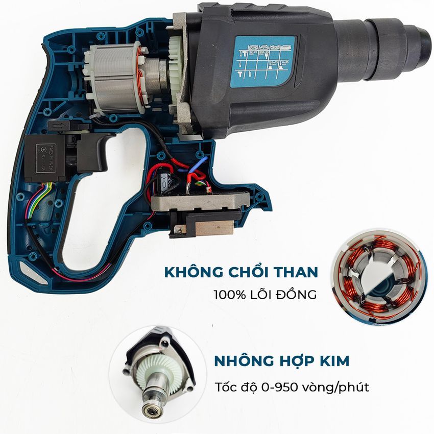 [TẶNG MŨI KHOAN] Máy Khoan Đục Bê Tông 3 Chức Năng BS-G2803H Boshun, Đầu Kẹp Autolock, 100% Ruột Động, Không Chổi Than