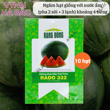 Hạt Giống Dưa Hấu Trái Tròn RADO 332 (Gói 10 Hạt) Rạng Đông, Trái Nặng 8~10 Kg, Ruột Đỏ, Ngọt