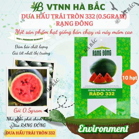Hạt Giống Dưa Hấu Trái Tròn RADO 332 (Gói 10 Hạt) Rạng Đông, Trái Nặng 8~10 Kg, Ruột Đỏ, Ngọt