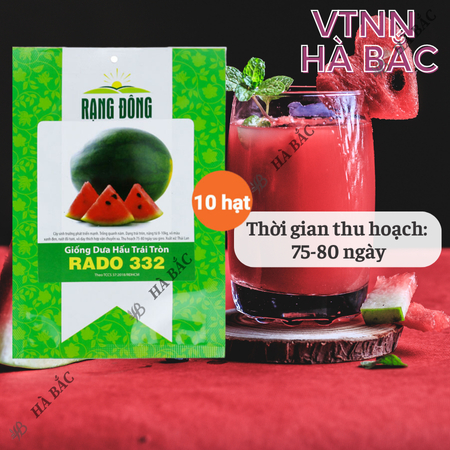 Hạt Giống Dưa Hấu Trái Tròn RADO 332 (Gói 10 Hạt) Rạng Đông, Trái Nặng 8~10 Kg, Ruột Đỏ, Ngọt