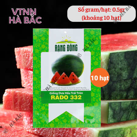 Hạt Giống Dưa Hấu Trái Tròn RADO 332 (Gói 10 Hạt) Rạng Đông, Trái Nặng 8~10 Kg, Ruột Đỏ, Ngọt