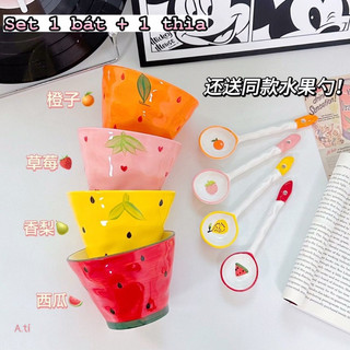 T&T0217 Set 1 bát+1 thìa sứ hoạ tiết hoa quả cao cấp siêu xinh
