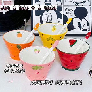 T&T0217 Set 1 bát+1 thìa sứ hoạ tiết hoa quả cao cấp siêu xinh