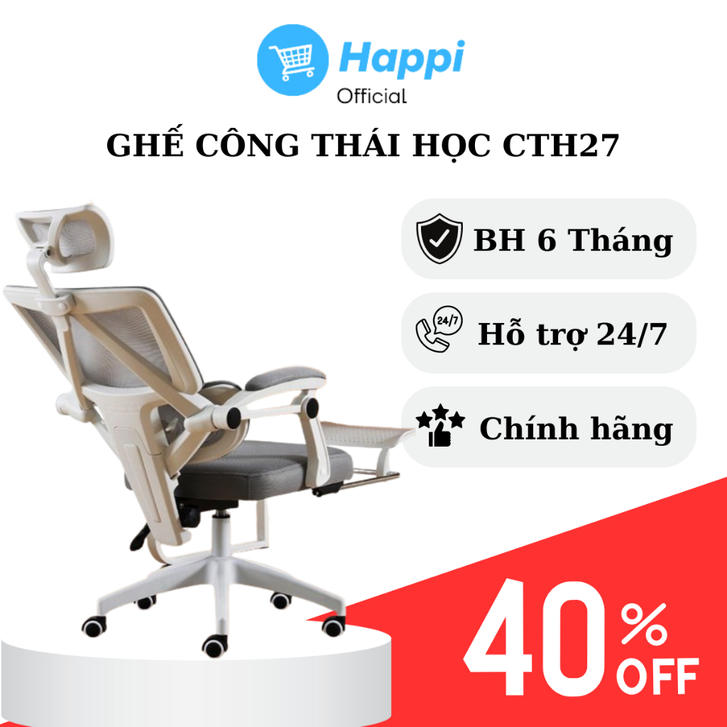 Ghế Công Thái Học Xoay Văn Phòng CTH-27 Có Tựa Đầu Gác Chân Cao Cấp ...