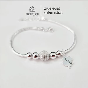 Lắc Bạc Trẻ Em Mix Cầu Đá Khắc Tên Bạc Ta Cao Cấp - Minh Canh Jewelry