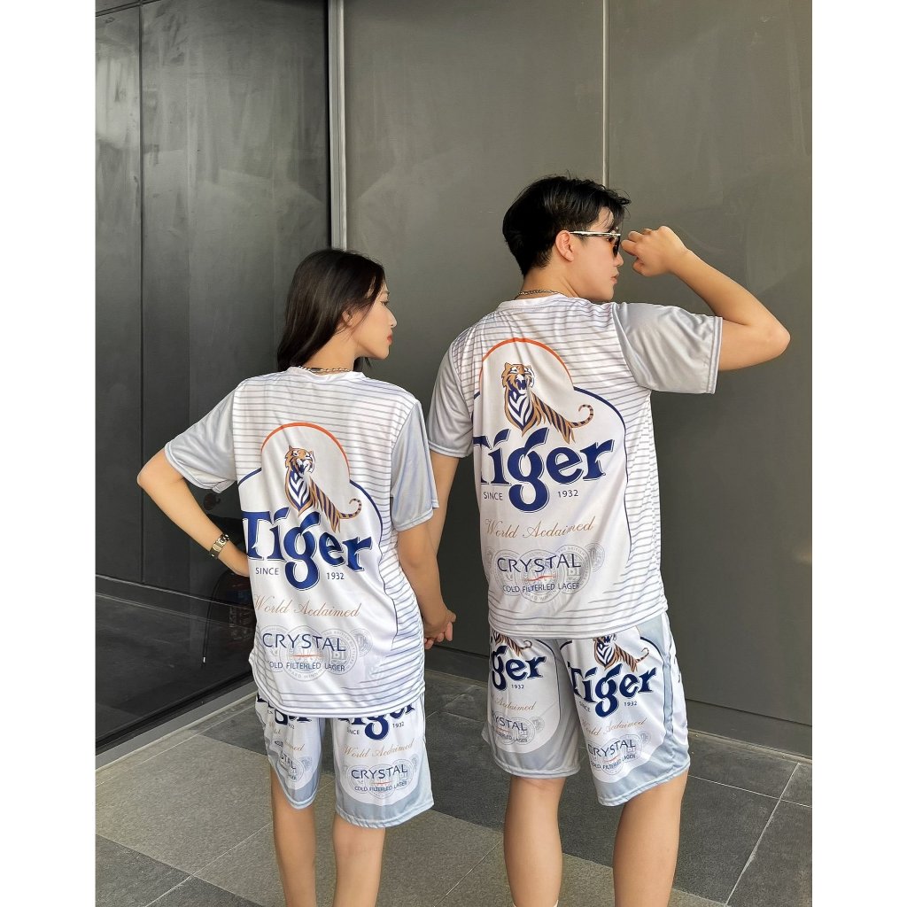 SET ĐỒ BỘ BIA TIGER BẠC ĐI BIỂN MẶC NHÀ NAM NỮ CHẤT THUN LẠNH MÁT NHẸ Kl1