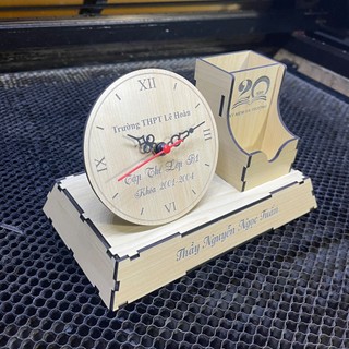 Đồng Hồ Gỗ Để Bàn Khắc Theo Yêu Cầu - Hộp Bút Gỗ Để Bàn - Quà Tặng Lưu Niệm - Quà Tặng Gỗ Kỉ Niệm