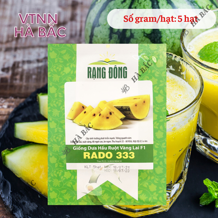 Hạt Giống Dưa Hấu Ruột Vàng RADO 333 (Gói 5 Hạt) Rạng Đông, Trái Dài, Vỏ Mỏng, Ruột Vàng Ngọt, Mọng Nước