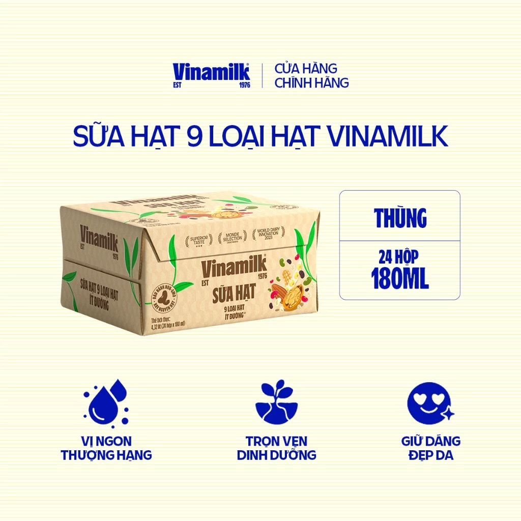 Thùng 24 hộp Sữa hạt 9 loại hạt Vinamilk - hộp 180ml