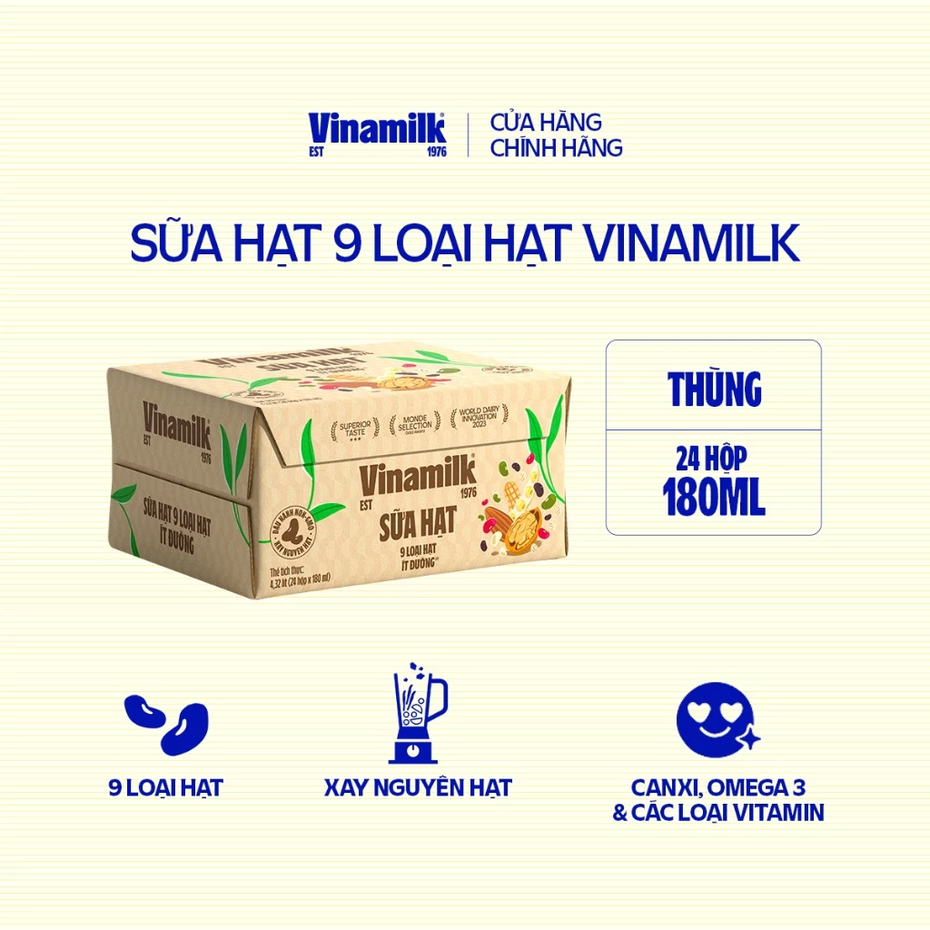 Thùng 24 hộp Sữa hạt 9 loại hạt Vinamilk - hộp 180ml
