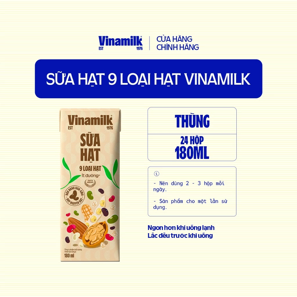 Thùng 24 hộp Sữa hạt 9 loại hạt Vinamilk - hộp 180ml