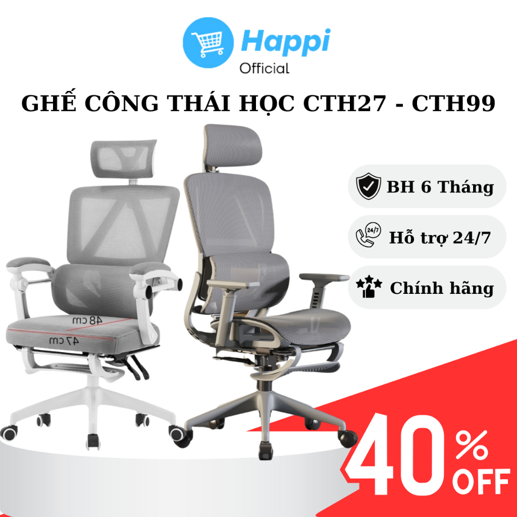 Ghế Công Thái Học Xoay Văn Phòng CTH-27 Có Tựa Đầu Gác Chân Cao Cấp ...