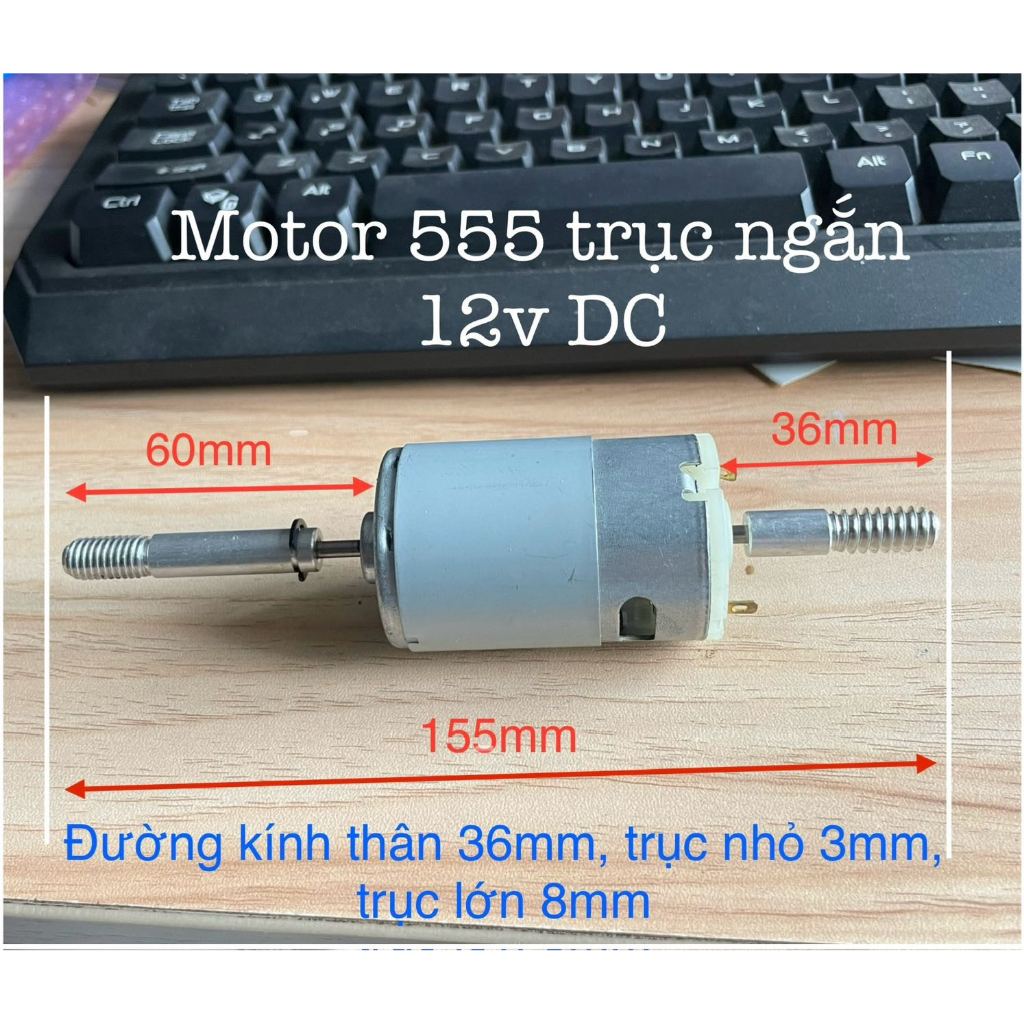 [Motor 12vDC 555TN Trục Ngắn] Đã Lắp Đầu Nối Chế Quạt Sạc Tích Điện, Quạt Kẹp Bình, NLMT Phù Hợp Với Quạt Cây, Quạt Bàn