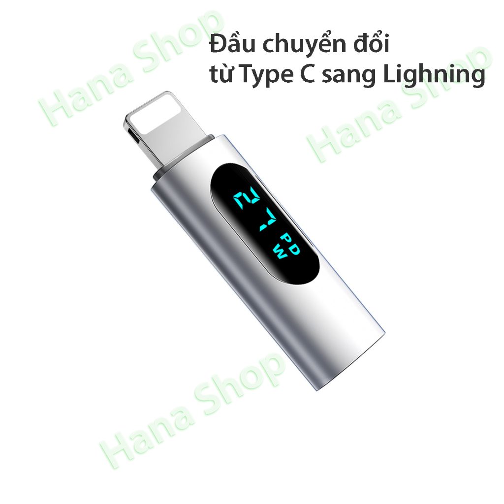Đầu cắm chuyển đổi sạc type C - Có màn LED đo sạc - từ type C sang L và L sang type C - Hỗ trợ sạc nhanh 27W