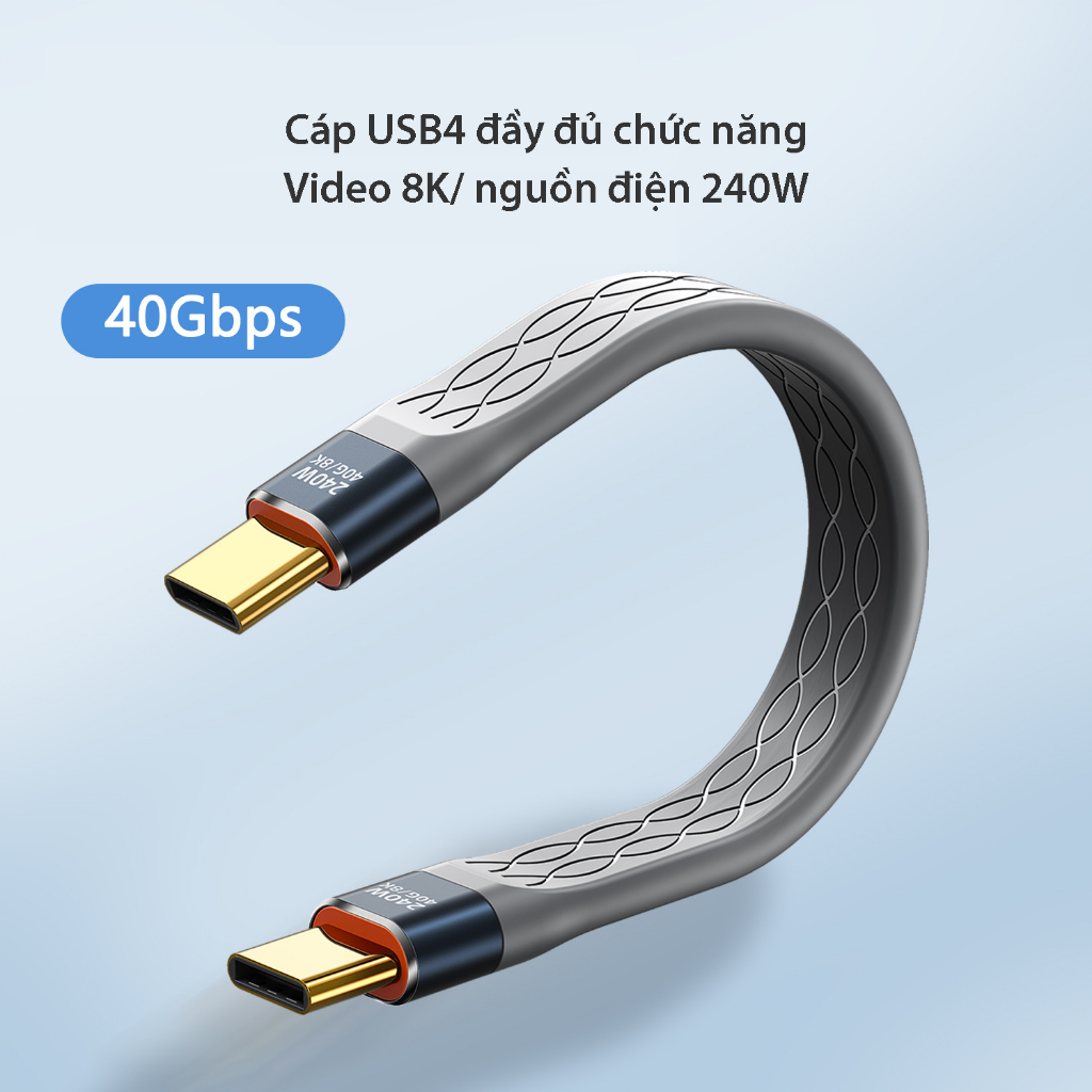 Cáp USB4 mới Type C to type C - đường truyền Thunderbolt 4/40Gbps - Sạc nhanh  240W - Video 8K