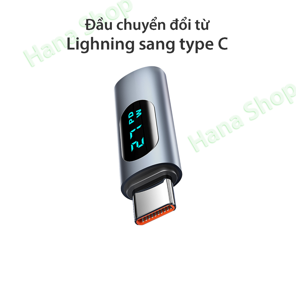 Đầu cắm chuyển đổi sạc type C - Có màn LED đo sạc - từ type C sang L và L sang type C - Hỗ trợ sạc nhanh 27W