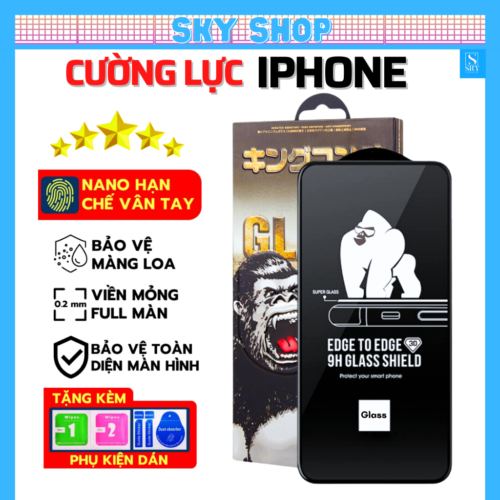 Kính cường lực iphone 15 pro max 14 pro max 11 13 promax 12 7 8 Plus xsmax xr x xs 16 17 ProMax 17 Air  - Full màn 3D - 1