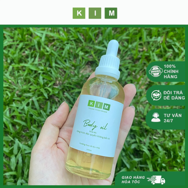 Body Oil BHA 4% Kim - Dầu Dưỡng Da Cấp Ẩm Sâu Từ Dầu Hạt Mận Pháp - Công thức Không Bết -Mùi Hương thơm Hoa Cỏ Dịu Nhẹ