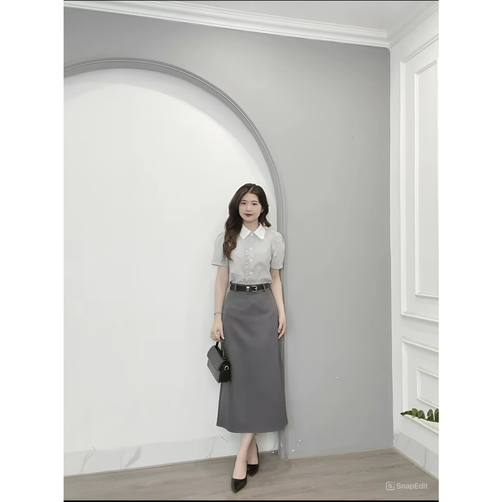 Chân Váy Suông Dáng Dài 80cm Phối Đai Da ( Tặng Đai)_Chất Liệu Vitex_SHOPNGOCTRANG19_CV91.