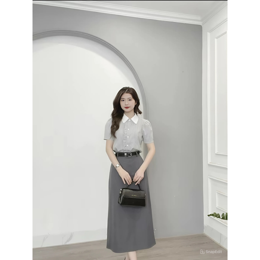 Chân Váy Suông Dáng Dài 80cm Phối Đai Da ( Tặng Đai)_Chất Liệu Vitex_SHOPNGOCTRANG19_CV91.