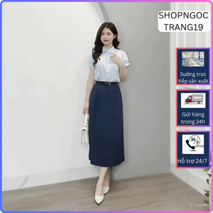 Chân Váy Chữ A Dáng Dài Ghép Mảnh Cách Điệu Phối Nắp Túi_Shopngoctrang19_Chất Liệu Vitex_Dài 80CM