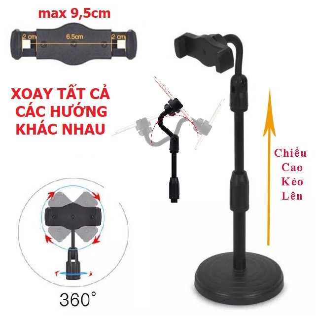 Giá Đỡ Kẹp Điện Thoại L08 Đế Tròn Để Bàn - Cao Tối Đa 33cm - Chính Hãng HD DESIGN