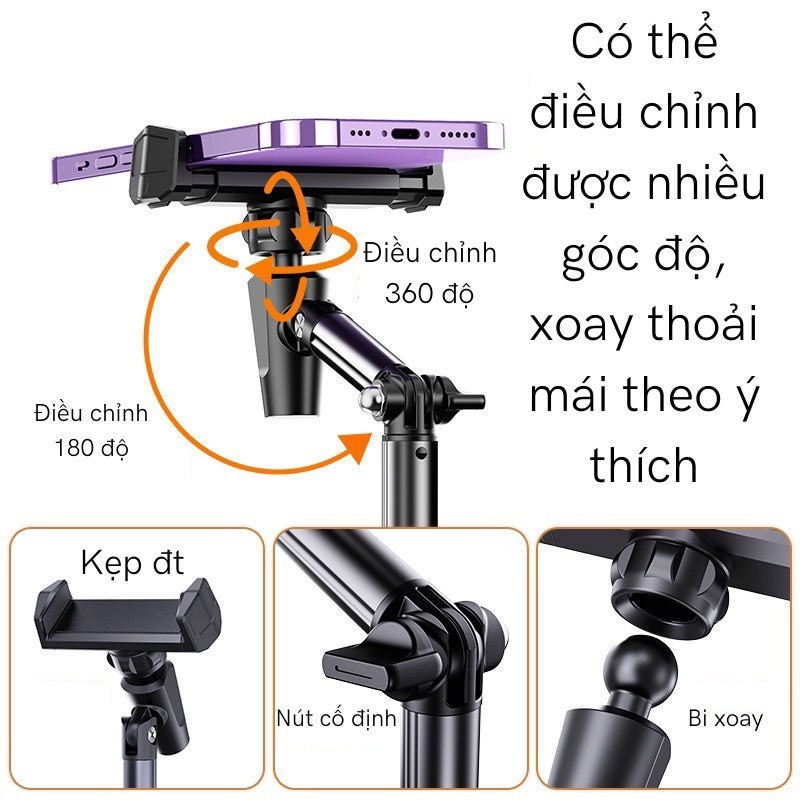 Giá đỡ điện thoại để bàn T10 - Hỗ trợ quay 360° - Hợp kim nhôm chắc chắn - Chiều cao 30-45cm