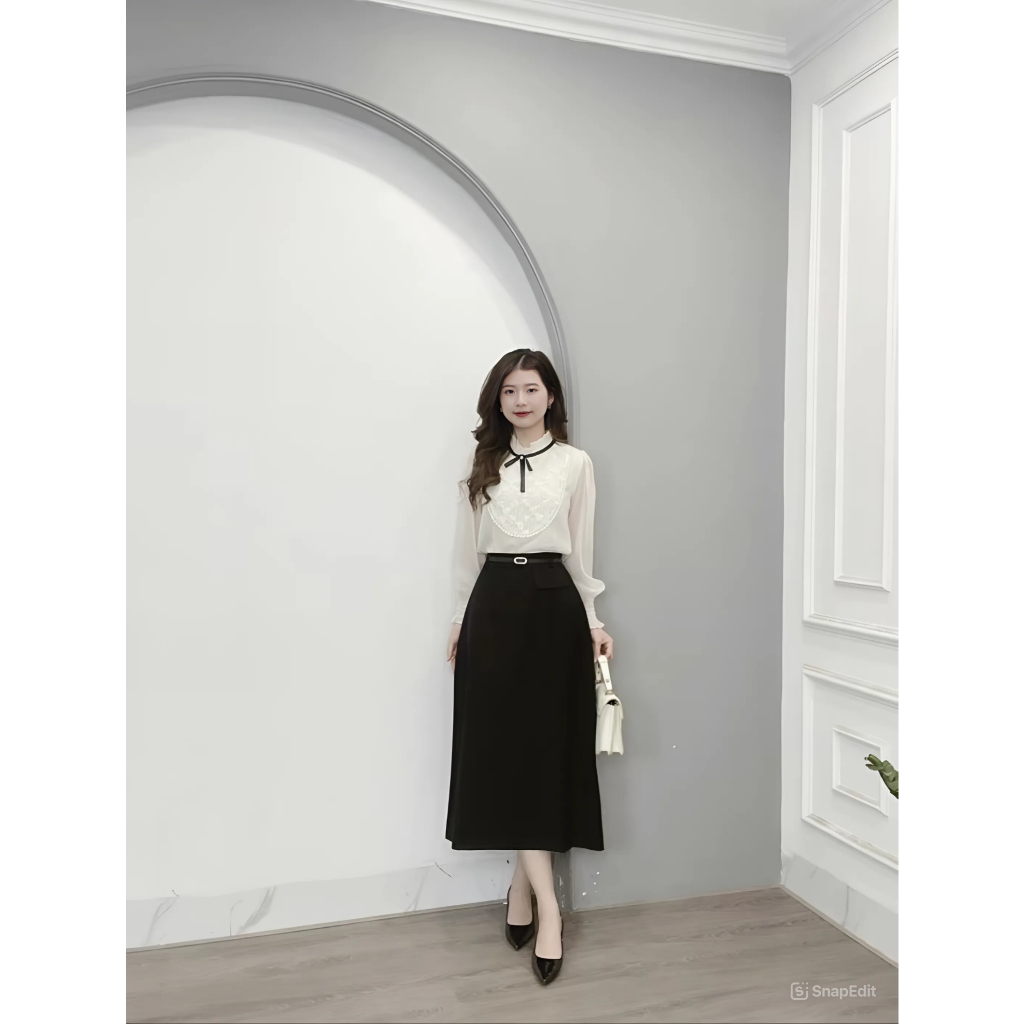 Chân Váy Chữ A Dáng Dài Ghép Mảnh Cách Điệu Phối Nắp Túi_Shopngoctrang19_Chất Liệu Vitex_Dài 80CM